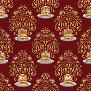 Pancakes & Maple Syrup Damask // Small on Burgundy Red