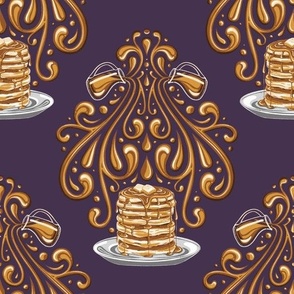 Pancakes & Maple Syrup Damask // Medium on Amethyst Purple