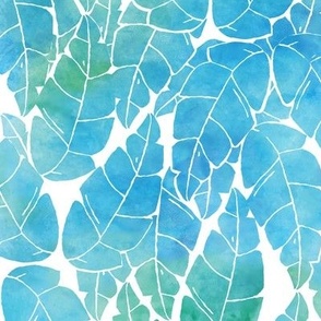 Palm Grove - Blue Watercolor Palms on White Wallpaper