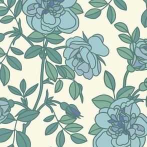 Climbing roses blue on cream - large scale