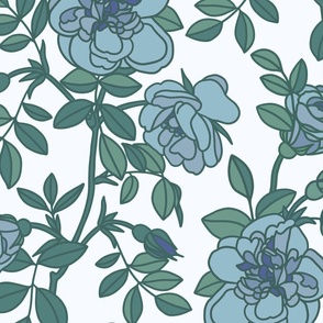 Climbing roses blue on white - large scale