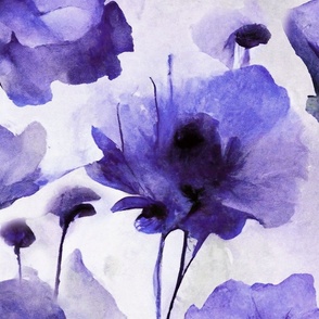 Wild Poppy Flower Loose Abstract Watercolor Floral Pattern Purple