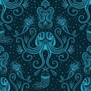 Ocean Damask Blue