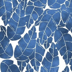 Palm Grove - Royal Blue Watercolor Palms on White Wallpaper