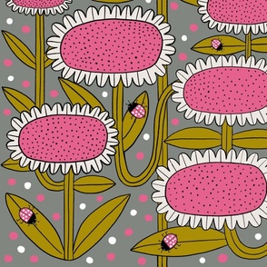 Bold, PINK flowers on a neutral background 