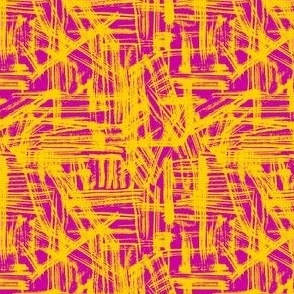 Brush Strokes -  Ditsy Scale - Yellow and Hot Pink Abstract Geometric Dopamine Rush Artsy Lines