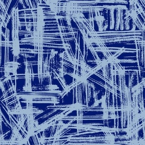 Brush Strokes -  Medium Scale - Cornflower Blue and Cobalt Blue Abstract Geometric Artsy lines