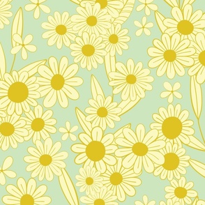 Spring Floral in Yellow, Gold, Light Blue
