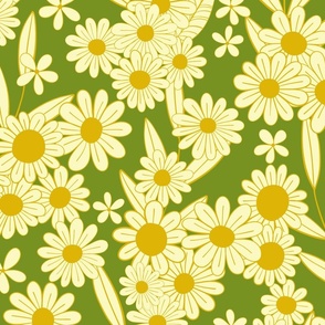Spring Floral in Olive Green, Yellow, Gold, Mustard
