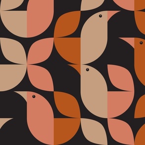 Abstract Birds Hidden in Stripes – Coral, Tan, Burnt Orange