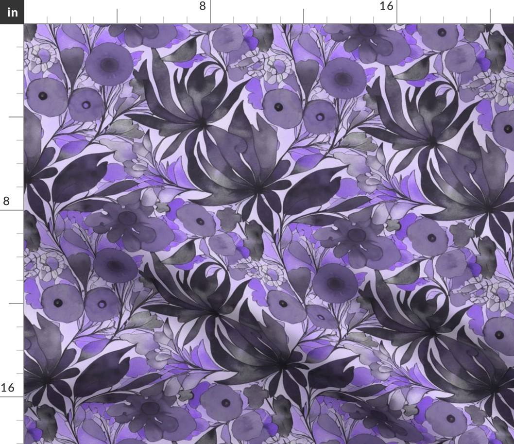 Abstract Watercolor Flower Pattern Pastel Purple Smaller Scale