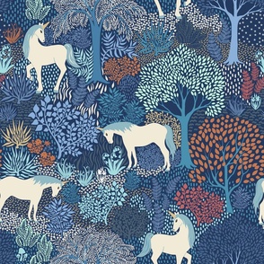 Enchanted Forest Unicorns in the Magic Woods -large CW11