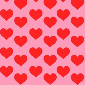 Large Pink and Red Hearts Straight / Valentine's Day / Lover Hearts / Modern Heart Pattern / Feminine