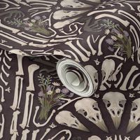 Corvid bones art deco - whimsical abstract geometric with skulls and bones, raven claw, dried flowers - plum - medium