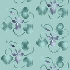  Cross-stitch violet embroidery pattern and cheater fabric - look at swatch view to see stitches 