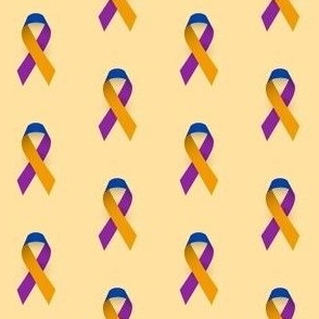 Bladder Cancer Ribbon, Blue Yellow Purple Cancer Awareness Ribbon, May, Bladder Cancer Awareness Ribbon on Light Yellow Background