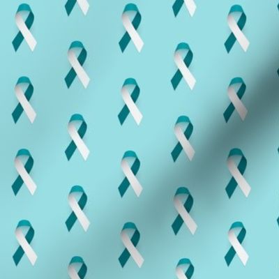 Cervical Cancer Ribbon, Cervical Cancer Awareness Ribbon Teal and White Cancer Ribbon on White, Teal and White on Light Teal Background