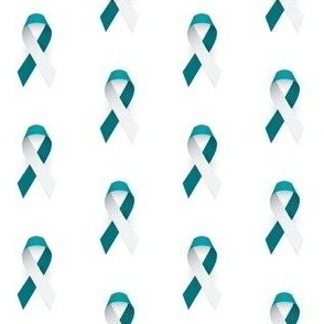 Cervical Cancer Ribbon, Cervical Cancer Awareness Ribbon, Teal and White Cancer Ribbon on White, Teal and White