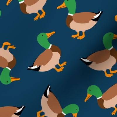 Mallard ducks on navy blue MEDIUM