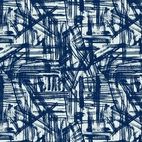 Brush Strokes -  Ditsy Scale - Navy Blue on Light Blue Abstract Geometric