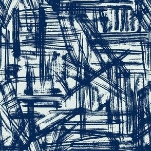 Brush Strokes -  Small Scale - Navy Blue on Light Blue Abstract Geometric