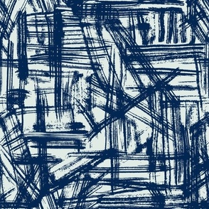 Brush Strokes -  Medium Scale - Navy Blue on Light Blue Abstract Geometric