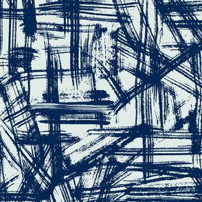 Brush Strokes -  Large Scale - Navy Blue on Light Blue Abstract Geometric