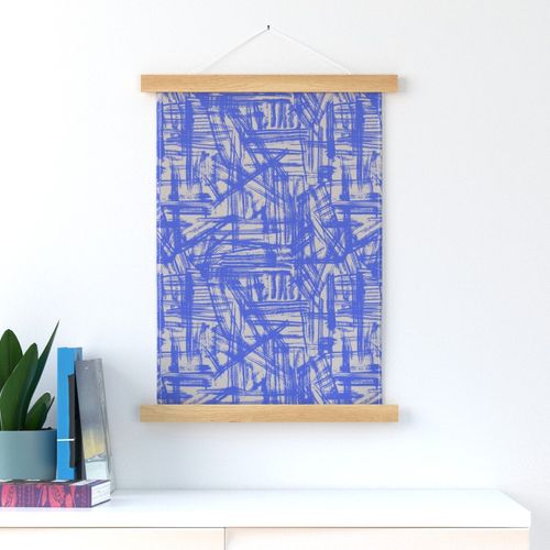 Brush Strokes -  Medium Scale - Periwinkle and Beige Abstract Geometric Artsy lines