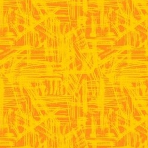 Brush Strokes -  Ditsy Scale - Bold Yellow on Orange Abstract Geometric Dopamine Rush Artsy Lines