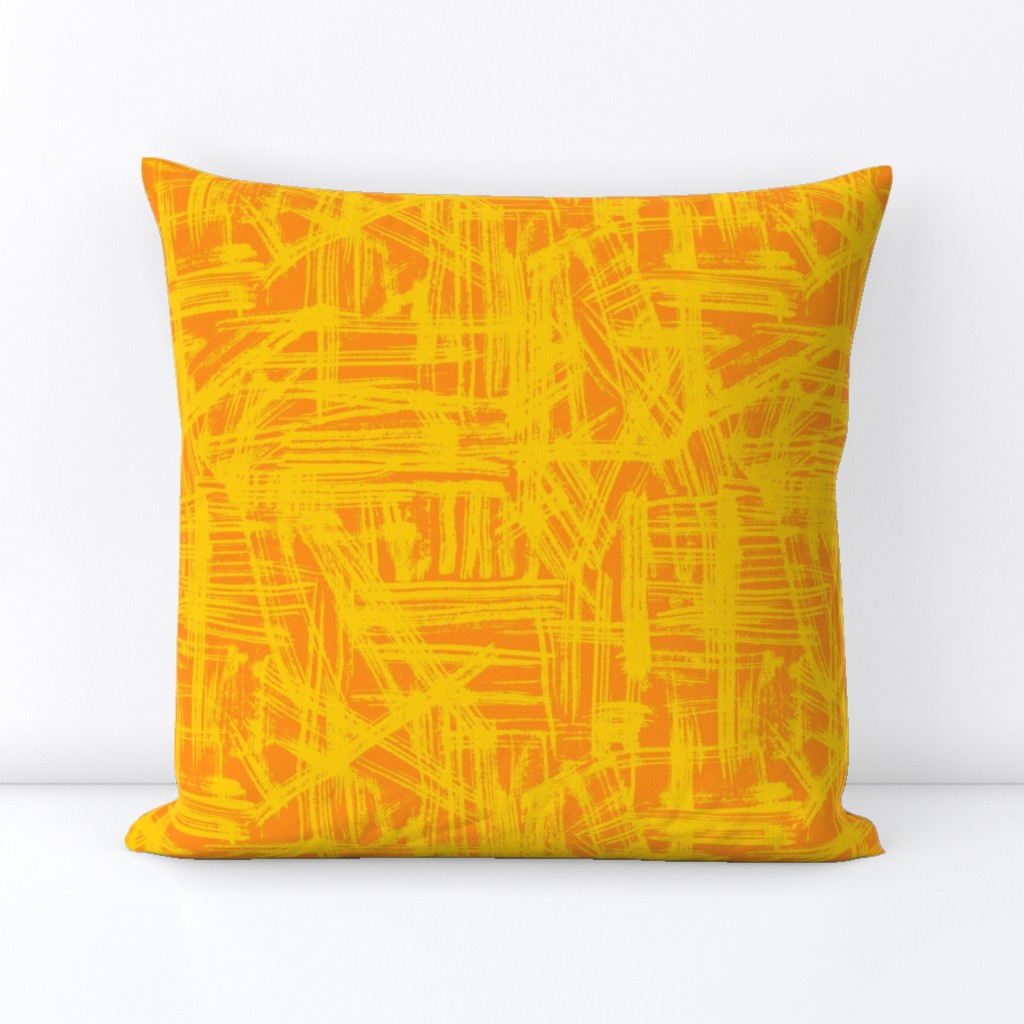 Brush Strokes -  Medium Scale - Bold Yellow on Orange Abstract Geometric Dopamine Rush Artsy Lines