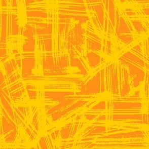 Brush Strokes -  Large Scale - Bold Yellow on Orange Abstract Geometric Dopamine Rush Artsy Lines