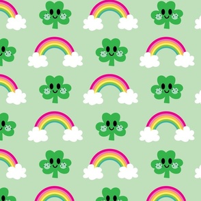 happy shamrock with rainbow on mint large