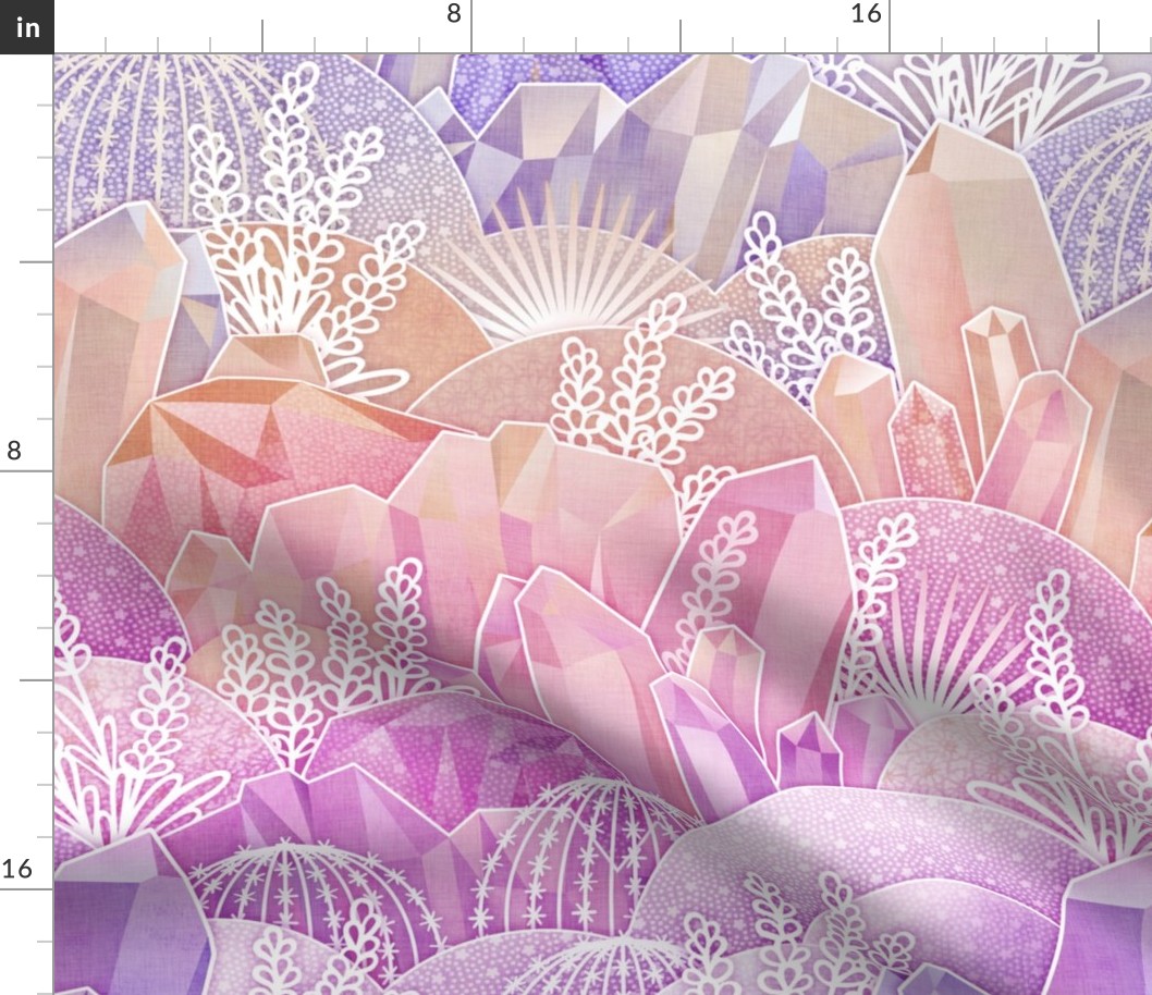 Crystal Garden- Magical Crystals- Fairytale- Novelty- Kids- Children- Multicolored Nursery Wallpaper- Coral- Pink-Magenta- Rose- Violet- Medium