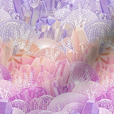 Crystal Garden- Magical Crystals- Fairytale- Novelty- Kids- Children- Multicolored Nursery Wallpaper- Coral- Pink-Magenta- Rose- Violet- sMini
