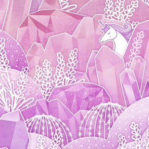 Crystal Garden with Unicorns- Magical Crystals- Whimsical Unicorn- Fairytale- Novelty- Kids- Children- Horses- Pink Nursery Wallpaper- Magenta- Rose- Violet- Purple- Large