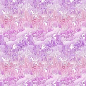 Crystal Garden with Unicorns- Magical Crystals- Whimsical Unicorn- Fairytale- Novelty- Kids- Children- Horses- Pink Nursery Wallpaper- Magenta- Rose- Violet- Purple- sMini