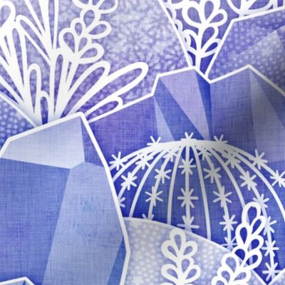 Ice Crystal Garden with Unicorns- Frozen Magical Crystals- Whimsical Unicorn- Fairytale- Novelty- Kids- Children- Horses- Indigo Nursery Wallpaper- Blue- Purple-Lavender- Violet- Large