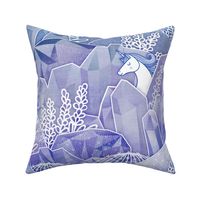 Ice Crystal Garden with Unicorns- Frozen Magical Crystals- Whimsical Unicorn- Fairytale- Novelty- Kids- Children- Horses- Indigo Nursery Wallpaper- Blue- Purple-Lavender- Violet- Large