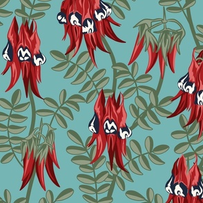 Large Australian Natives Sturt's Desert Pea Field with Kingfisher Turquoise Background