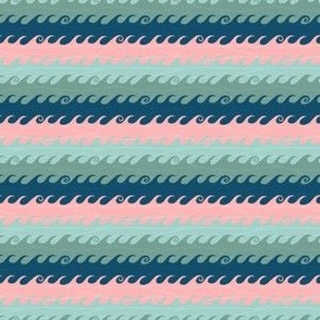 Beachy Waves - Pink, Navy Blue, Light Blue and Aqua Waves 