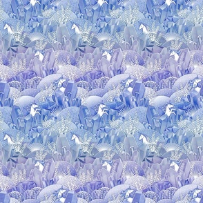 Ice Crystal Garden with Unicorns- Frozen Magical Crystals- Whimsical Unicorn- Fairytale- Novelty- Kids- Children- Horses- Indigo Nursery Wallpaper- Blue- Purple-Lavender- Violet- sMini