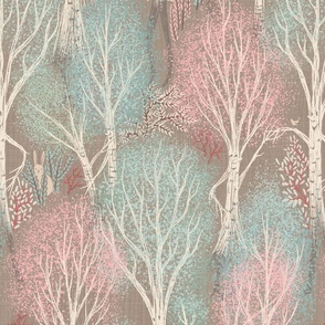 whimsy forest with dancing trees wallpaper- light - large scale