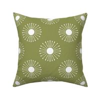 white fireworks/ flowers- olive green background 