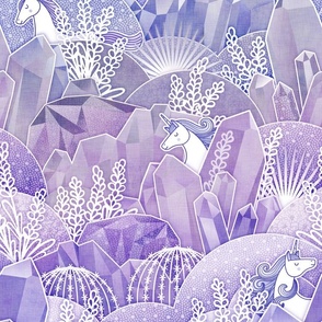 Ice Crystal Garden with Unicorns- Frozen Magical Crystals- Whimsical Unicorn- Fairytale- Novelty- Kids- Children- Horses- Puple Nursery Wallpaper- Lavender- Violet- Medium