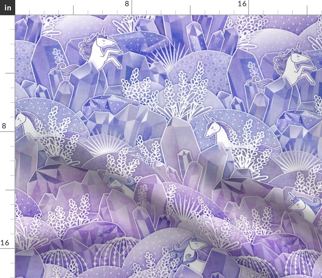 Ice Crystal Garden with Unicorns- Frozen Magical Crystals- Whimsical Unicorn- Fairytale- Novelty- Kids- Children- Horses- Puple Nursery Wallpaper- Lavender- Violet- Small