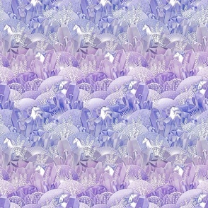 Ice Crystal Garden with Unicorns- Frozen Magical Crystals- Whimsical Unicorn- Fairytale- Novelty- Kids- Children- Horses- Puple Nursery Wallpaper- Lavender- Violet- sMini