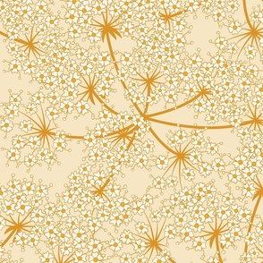 Large Art Nouveau Poisonous Plants Golden Water Hemlock Cicuta Maculata Floral Clusters with Lemon Meringue Yellow Background