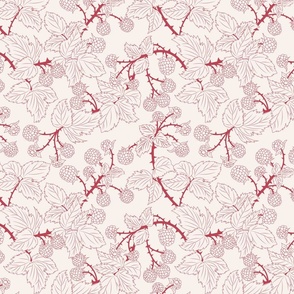 Small Vintage Outlined Raspberry  Brambles in Dark Rose Red