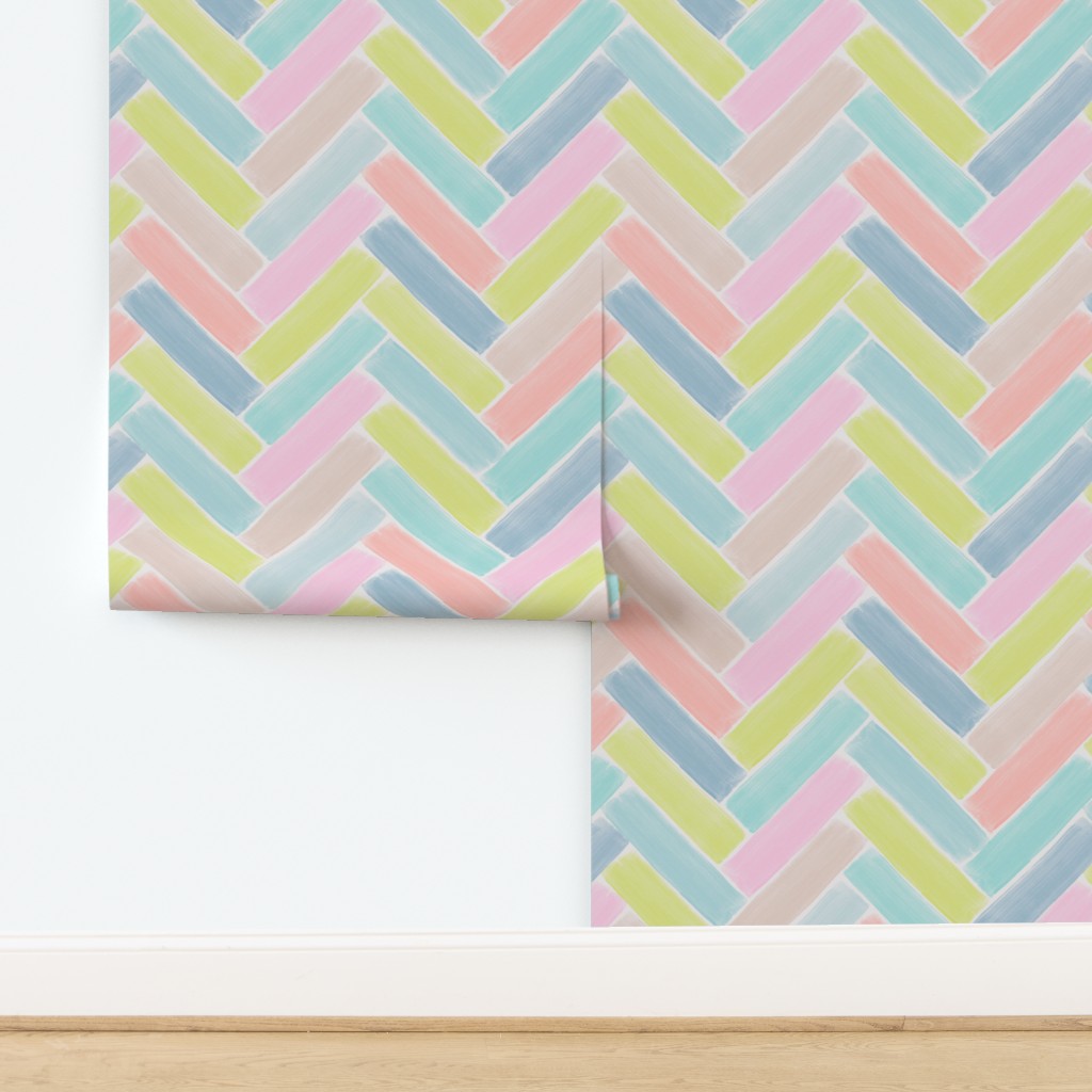 Brushed Herringbone multi in RAINBOW Wallpaper | Spoonflower