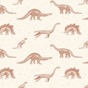 Medium Excavated Jurassic Dinosaur Fossils in Mocha Brown with a Distressed Textured background in Cream White Background